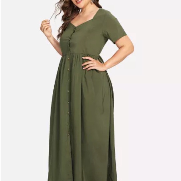 Olive green long dress. - Picture 2 of 5